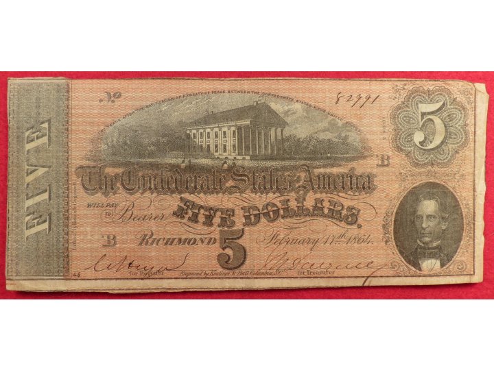 Confederate Five Dollar Note