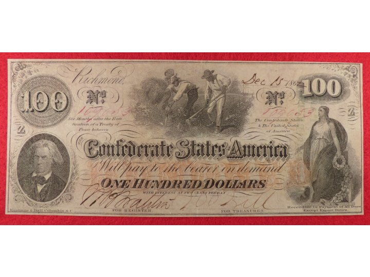 Confederate One Hundred Dollar Note - 1862