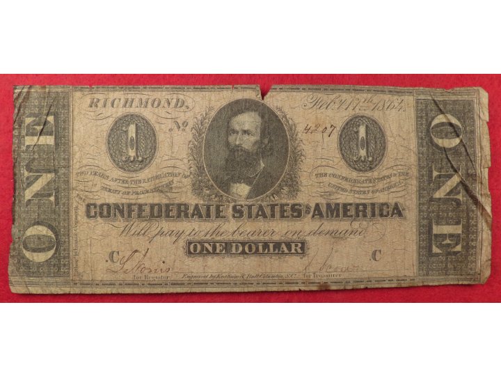  Confederate One Dollar Note 