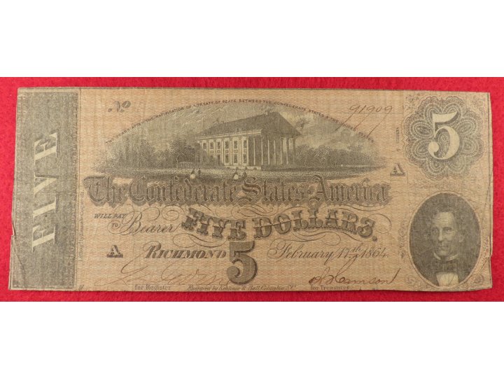 Confederate Five Dollar Note