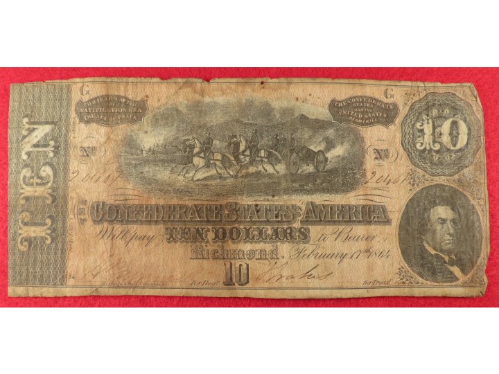 Confederate Ten-Dollar Note - 1864 - T-68