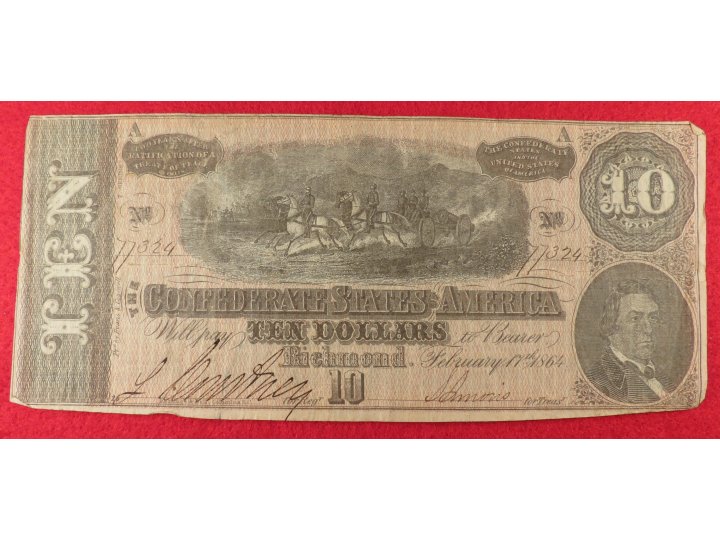Confederate Ten-Dollar Note - 1864 - T-68