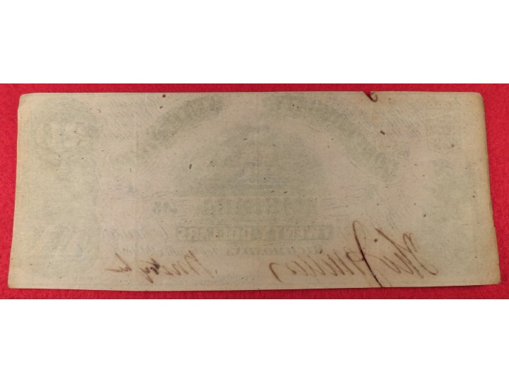 Confederate Twenty Dollar Note - Sailing Vessel - 1861