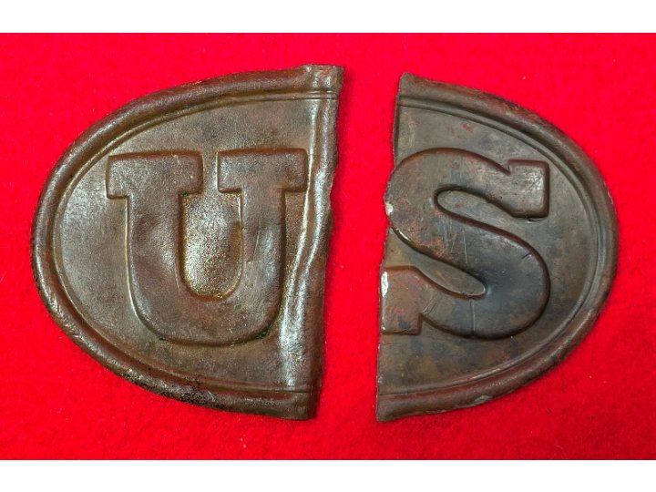US Waist Belt Buckle or Cartridge Box Plate - Two Halves of Brass Front Only