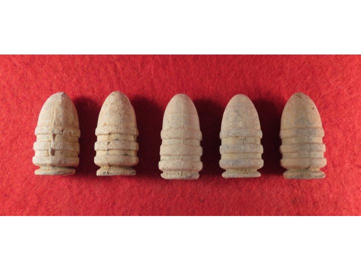 Five Confederate  .52 Caliber "Ringtail" Sharps Carbine Bullets