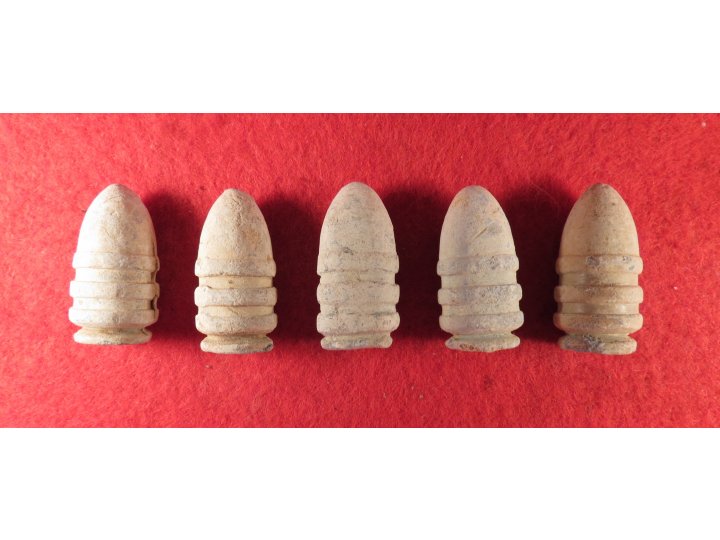 Five Confederate  .52 Caliber "Ringtail" Sharps Carbine Bullets