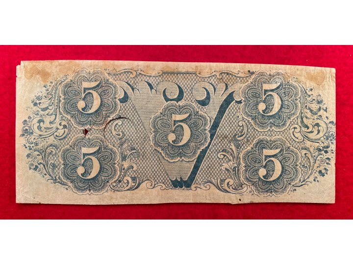 Confederate Five Dollar Note - 1863 - Cut Canceled