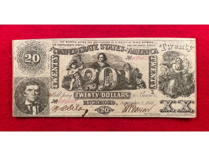Confederate Twenty Dollar Note - 1861