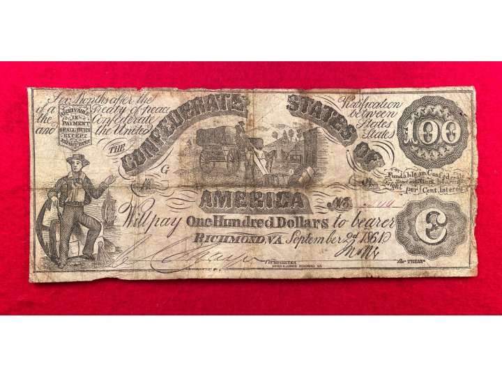 Confederate One Hundred Dollar Note - 1861 - T-13