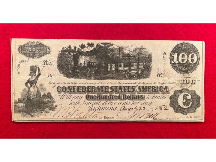 Confederate One Hundred Dollar Note - 1862 - T-40