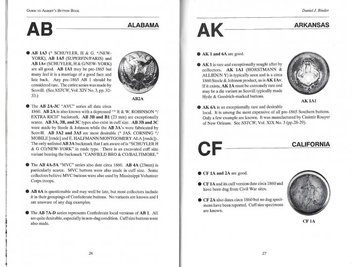Civil War Collector's Guide to Albert's Button Book - Out of Print